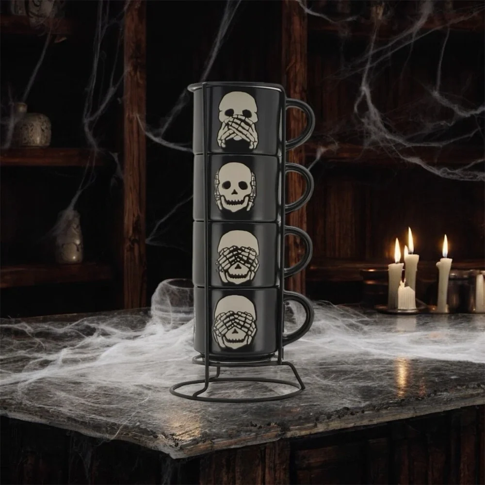 Small 4oz Skeleton Espresso Stackable Mug Set